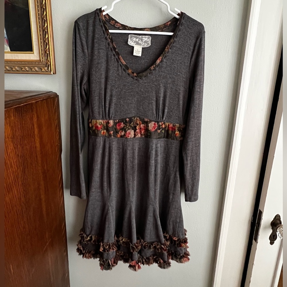 Nick & Mo Anthropologie Floral boho Ruffle anthro Dress Large